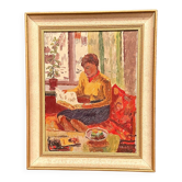 Original Swedish Oil on Panel – “Woman Reading Book” by Einar Emland