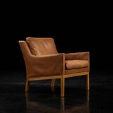 Vintage Mid-Century Danish Modern Brown Leather Easy Chair Model 39