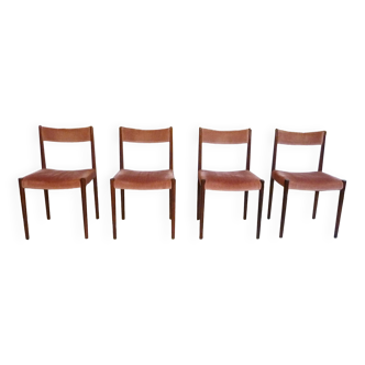 Ensemble de 4 chaises de salle à manger en velours et noyer de Lübke, Allemagne 1960