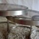 Pull-out tables (x 3) steel and glass smoked - 70s