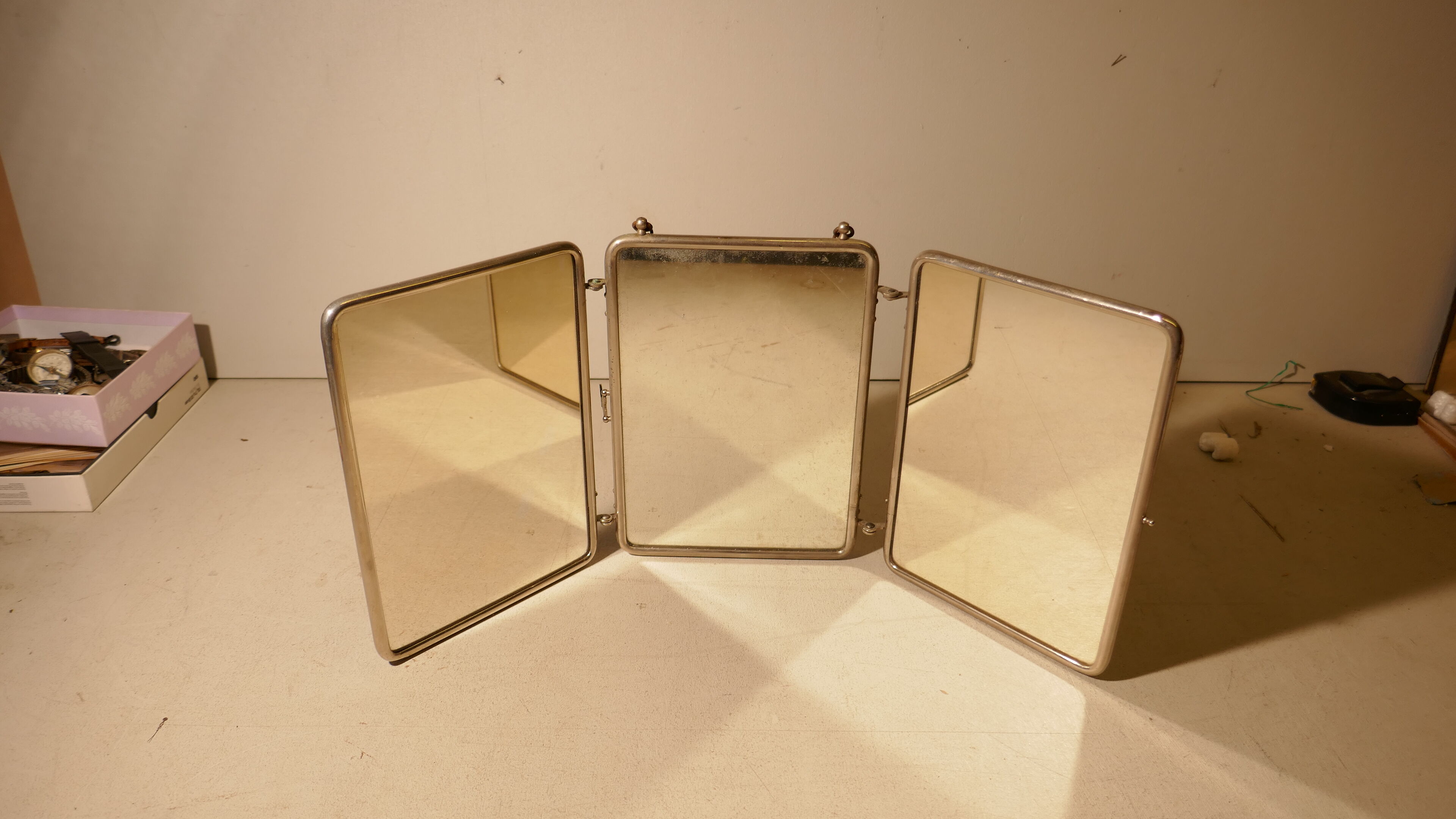 Art-Nouveau barber tryptic mirror - 48x21cm