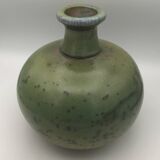 Contemporary vase ball shape raku shades of green and yellow