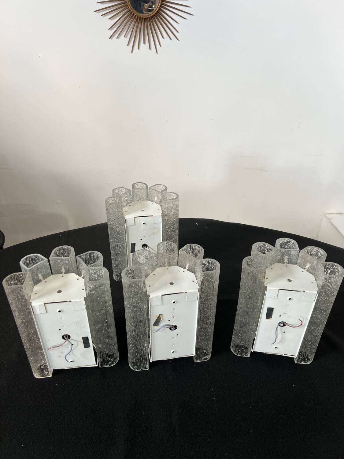 Set of 4 large doria wall lights in glazed glass design from the 60s vintage 3 lights