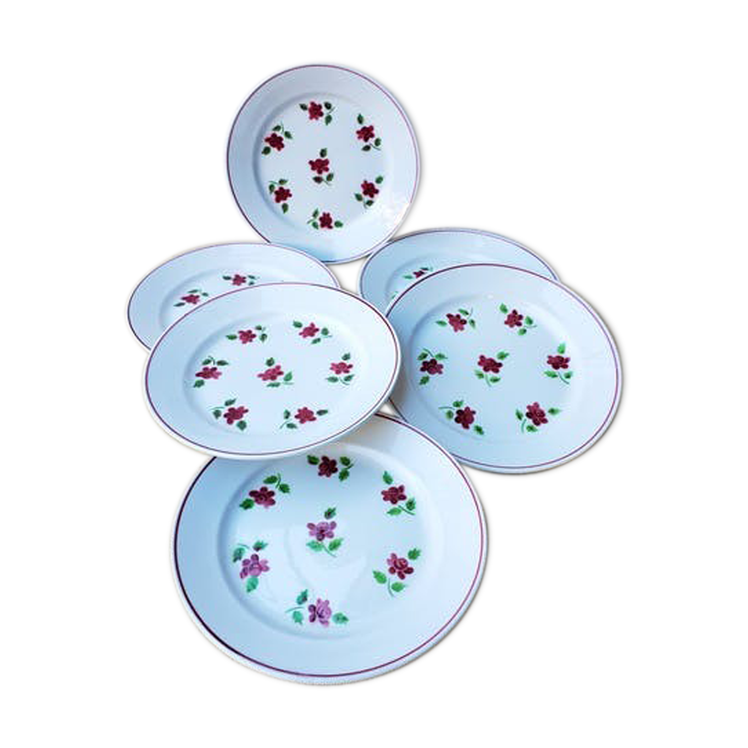 Set of 6 flat plates ceramic collection Rosine
