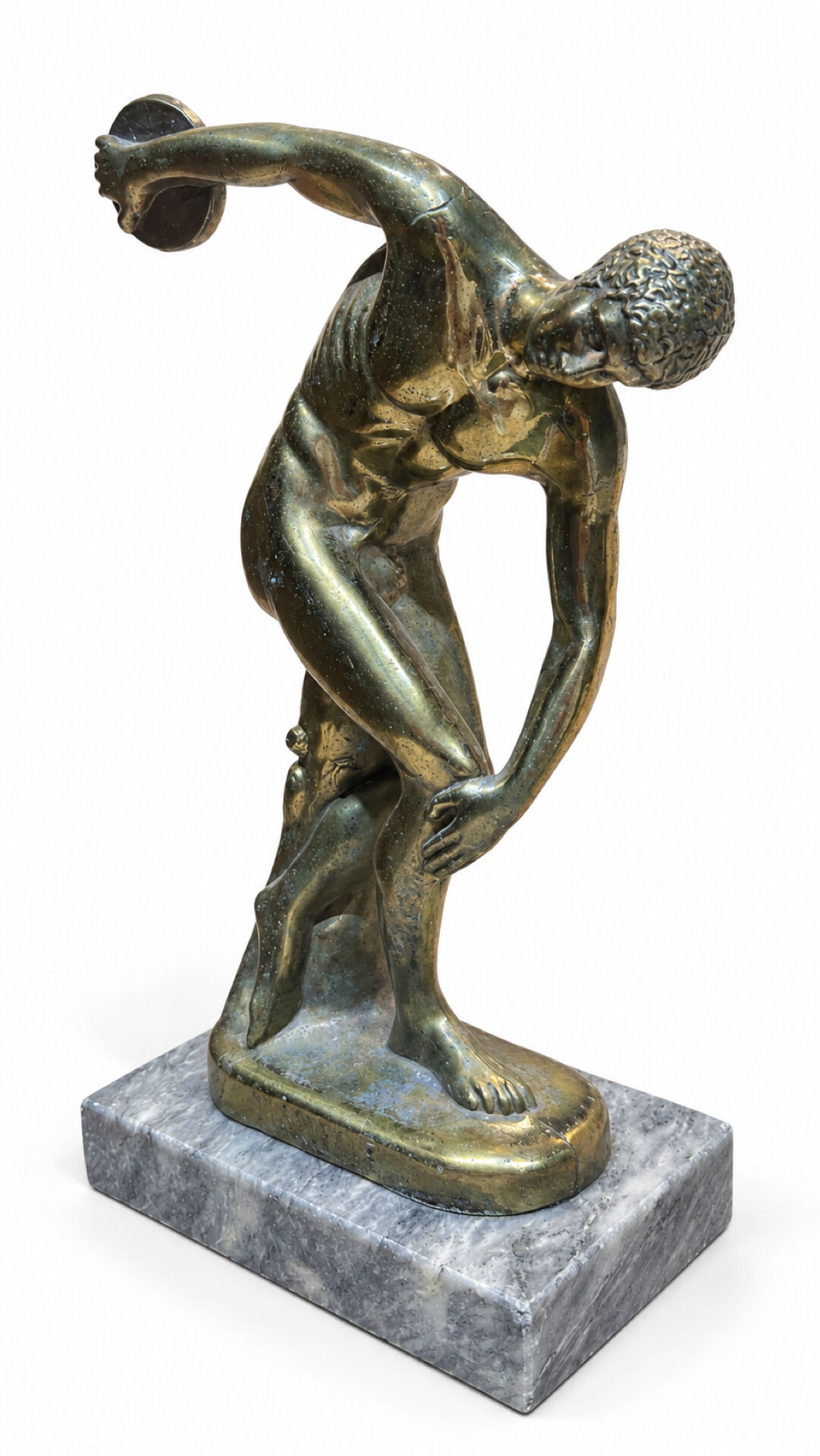 Discobole Metame, sculpture de style Art déco à patine bronze sur socl