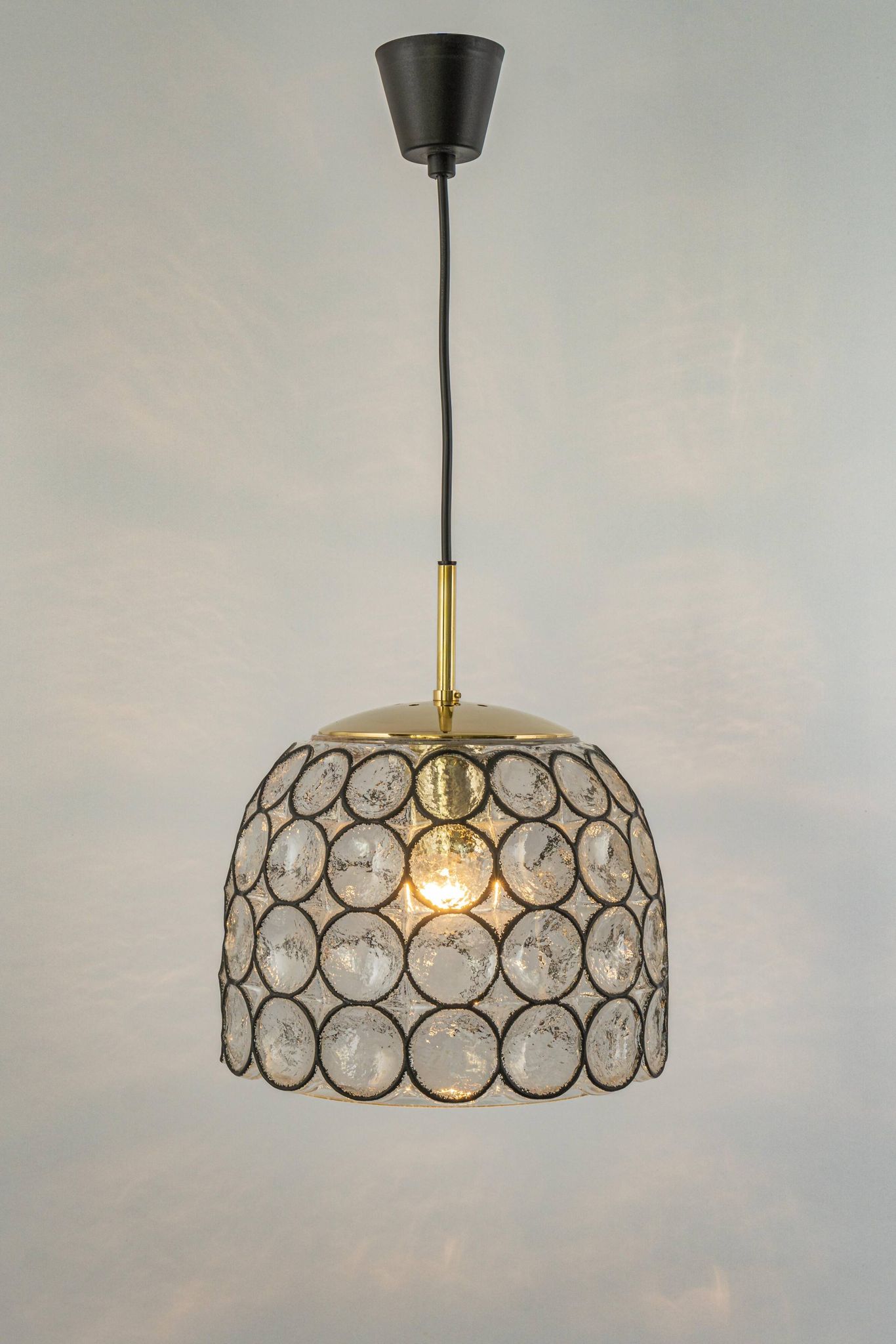 Iron and clear glass pendant from Limburg, Germany, 1960s.