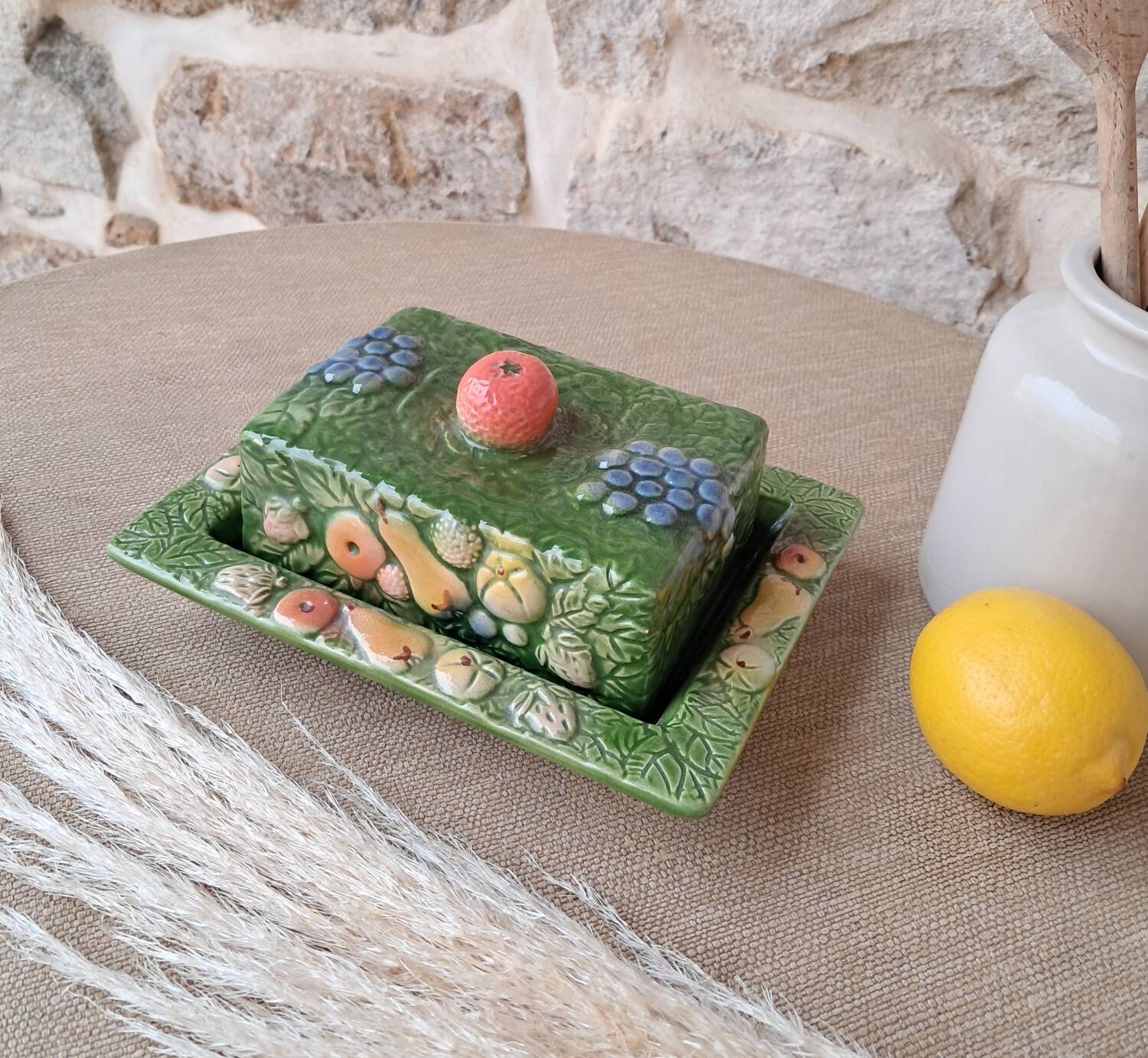 Antique butter dish in slip