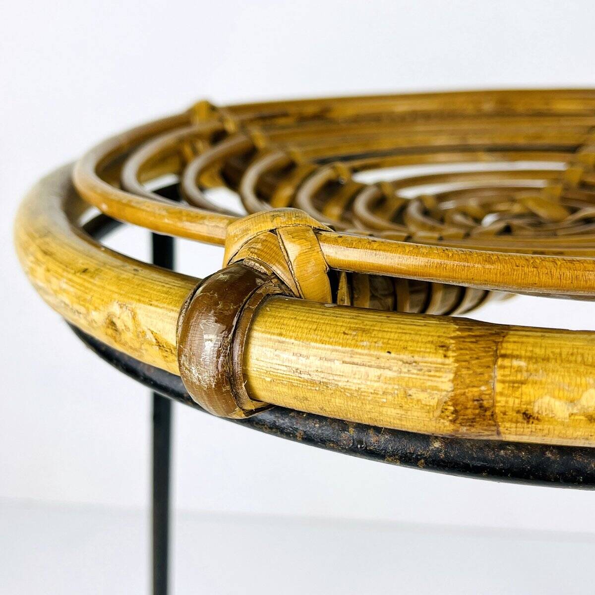 Vintage bamboo and metal stool, Italy, 1950s