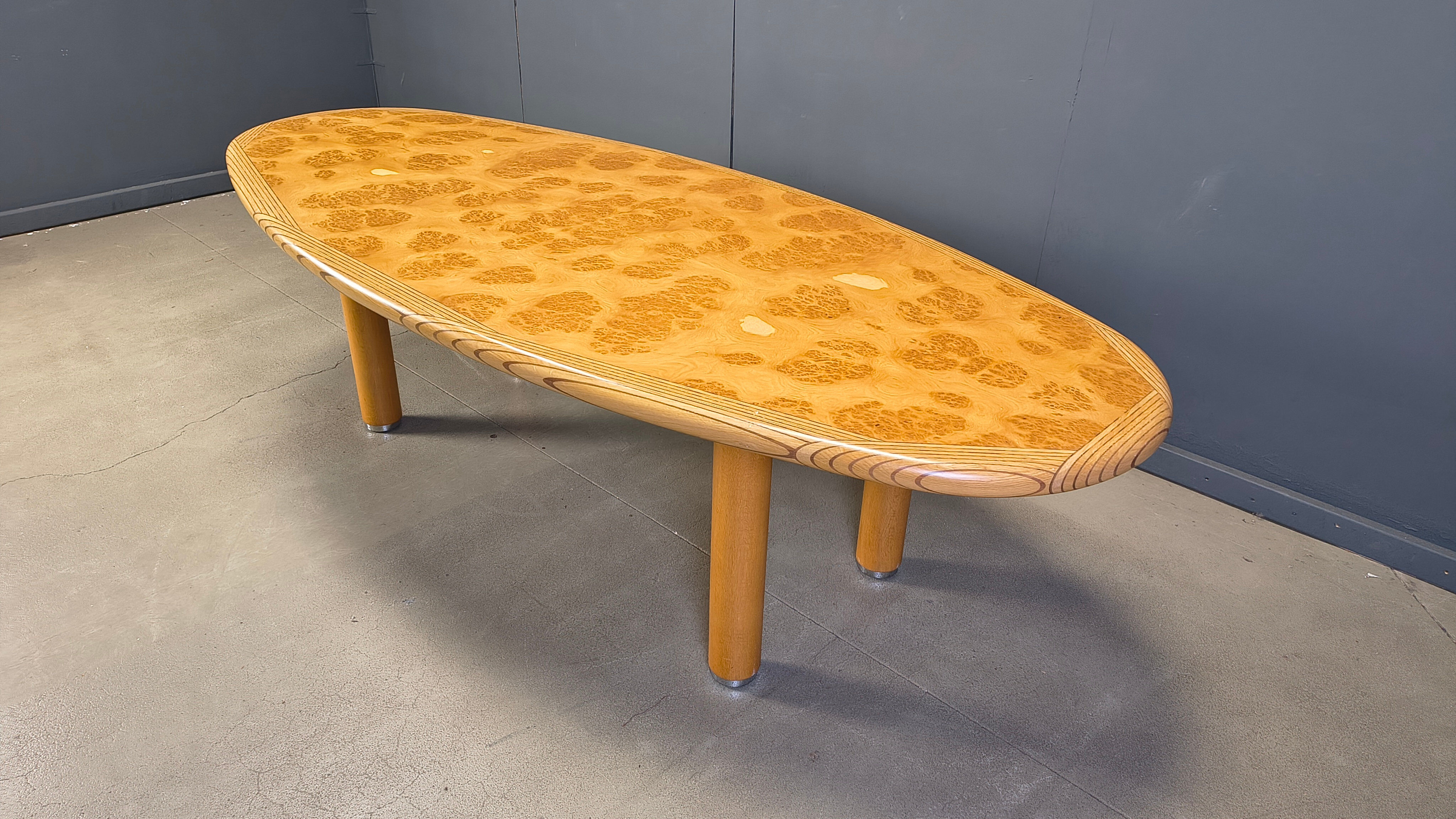XXL dining table in burl and elm wood, 1980s