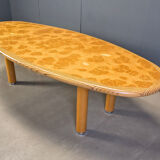 XXL dining table in burl and elm wood, 1980s