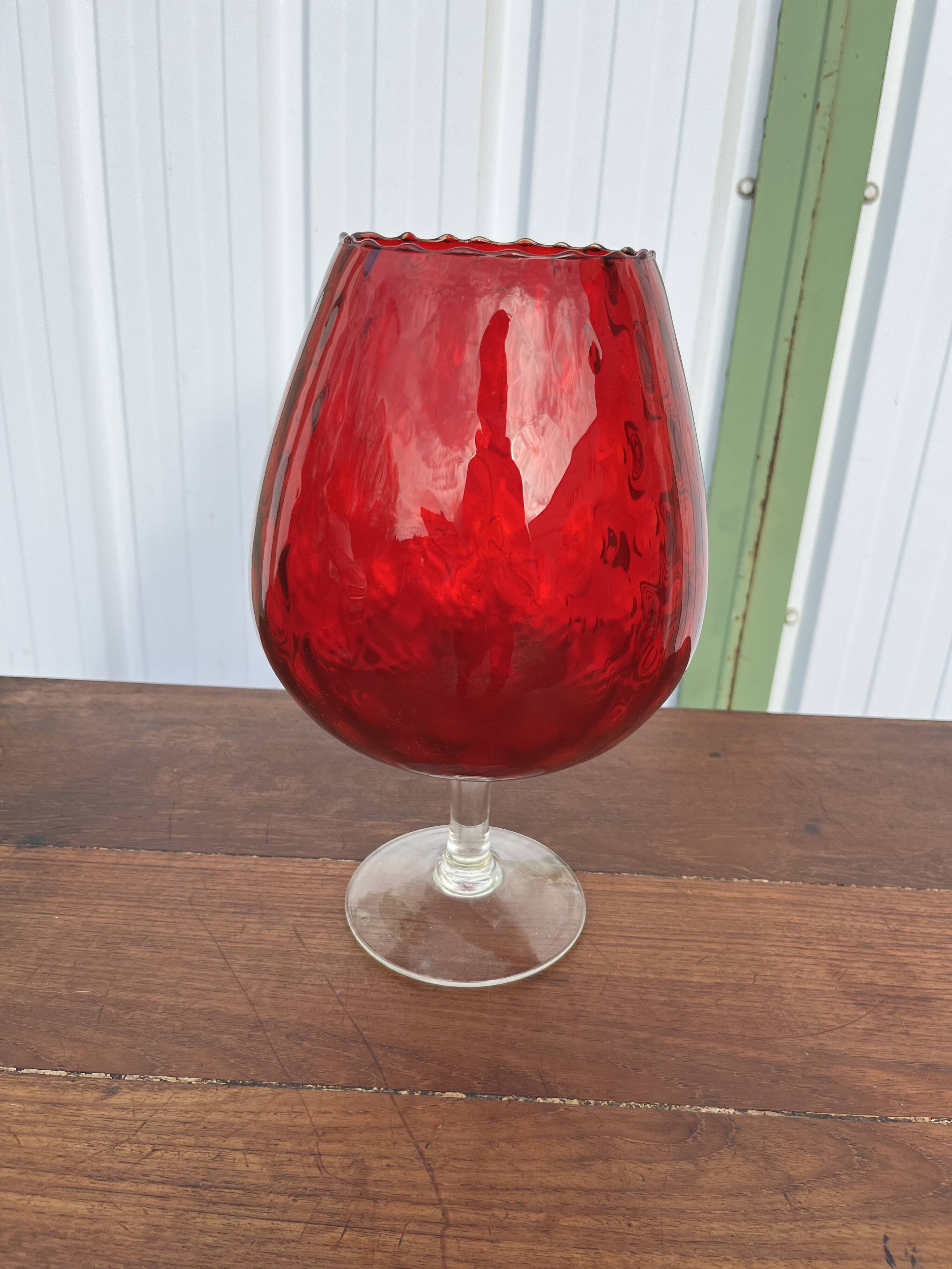 Vase Sur Pied En Verre Empoli Couleur Ambrée Fumée - Style Italien Vintage - 21 Cm
