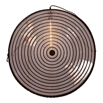 Old lamp in wood and metal worked with integrated lamp.