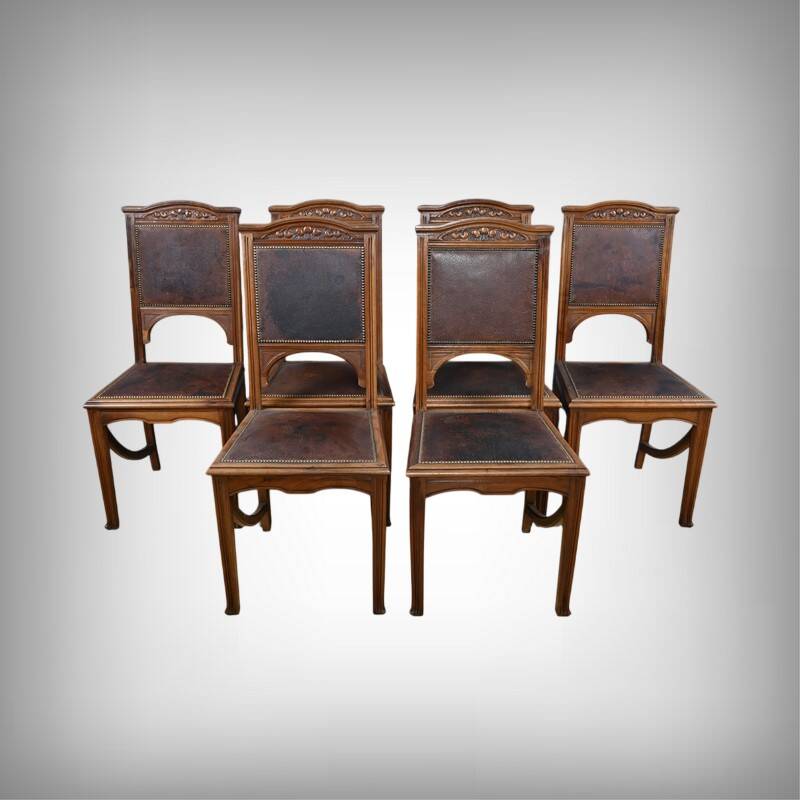 Set of 6 walnut chairs, Art Nouveau – Early 20th century