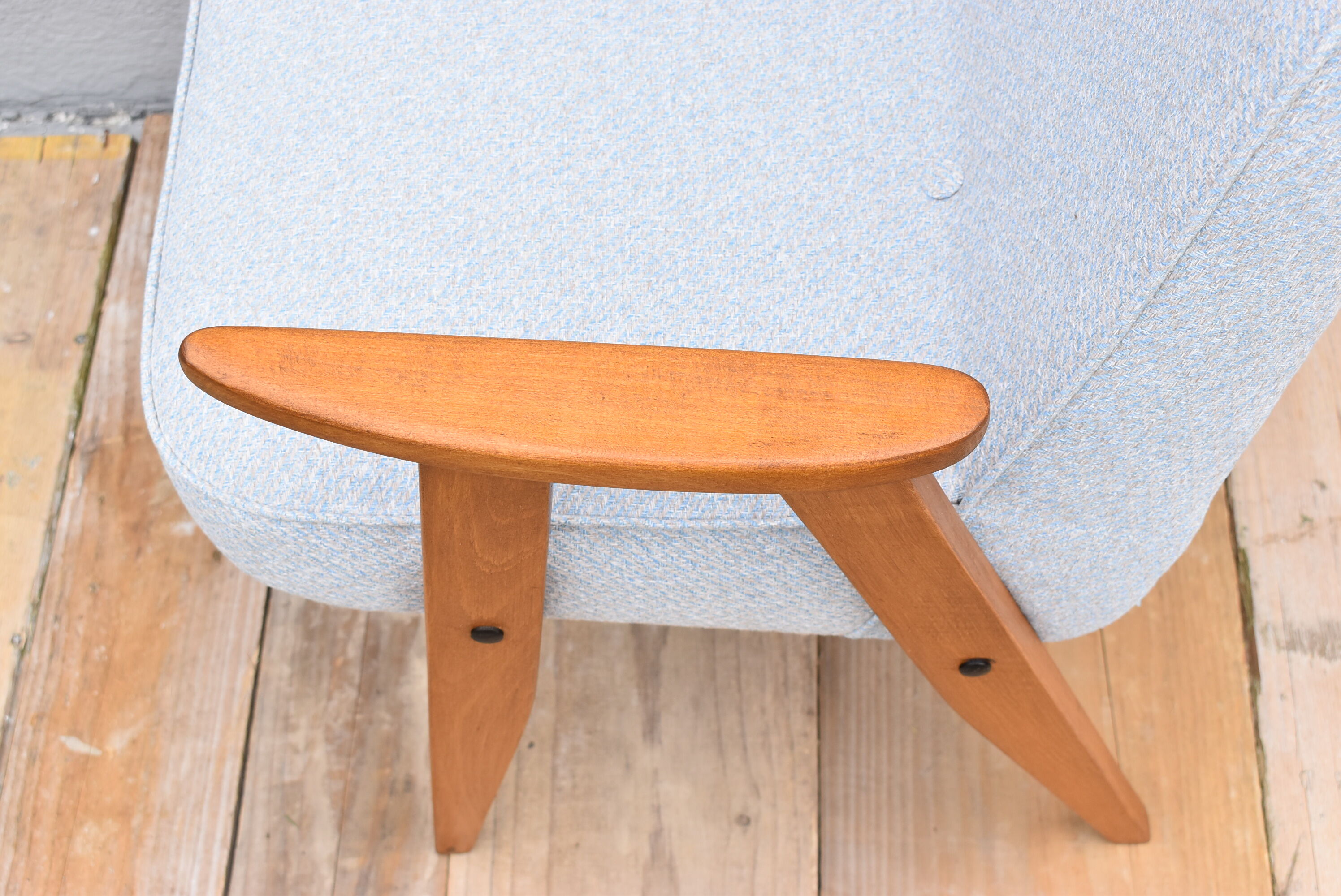 Vintage restored armchair, 1960s, light blue fabric