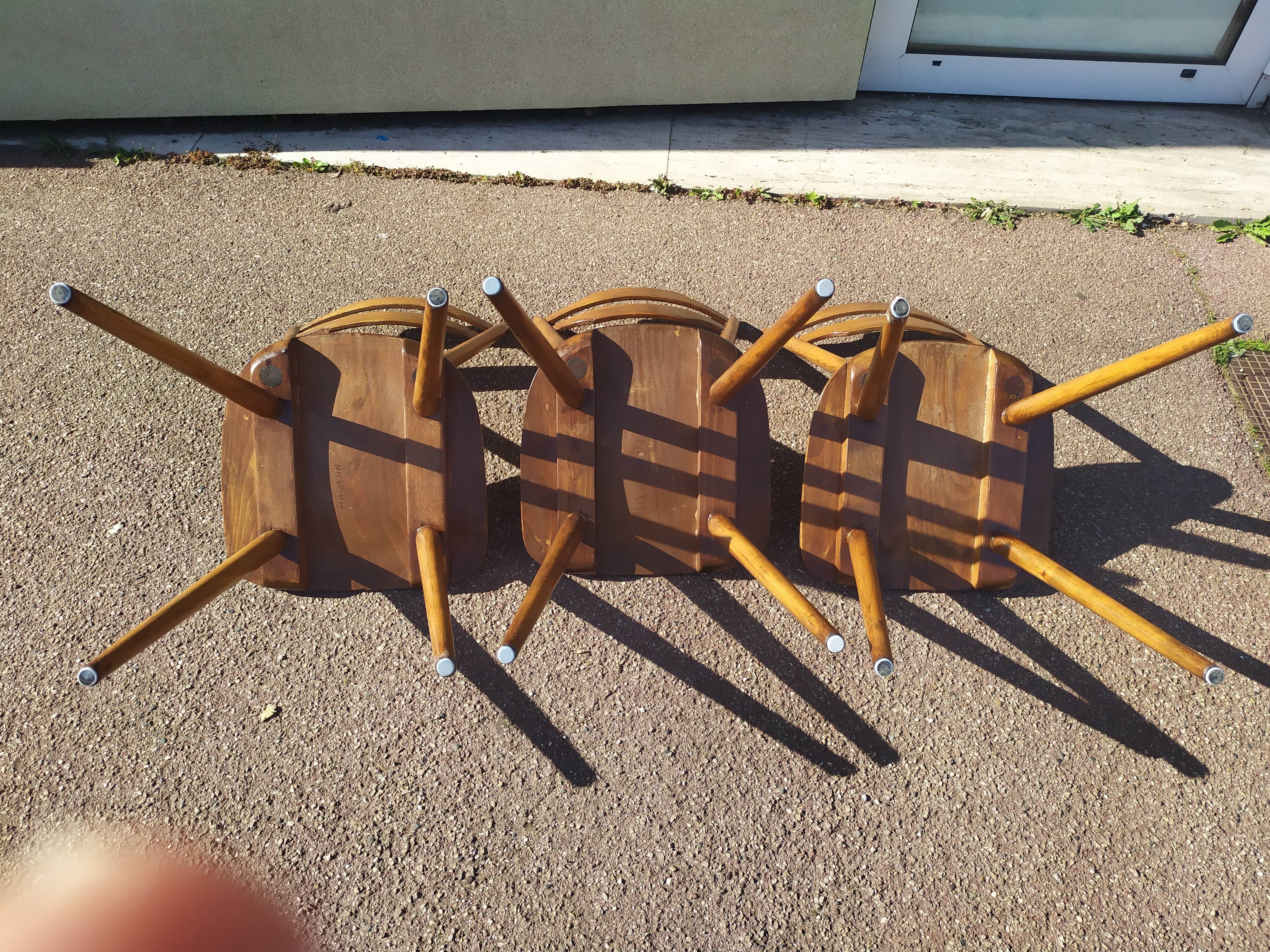 Lot de 3 chaises de bistrot en bois bar vintage