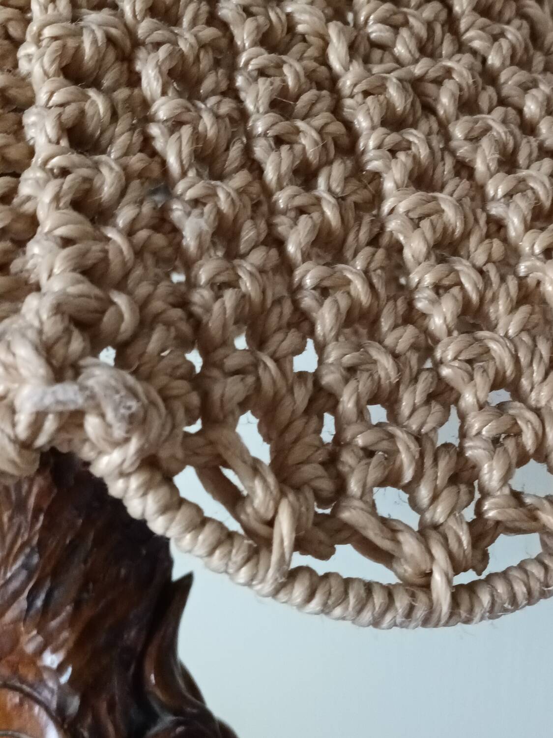 Sculpted wooden table lamp with vintage cord