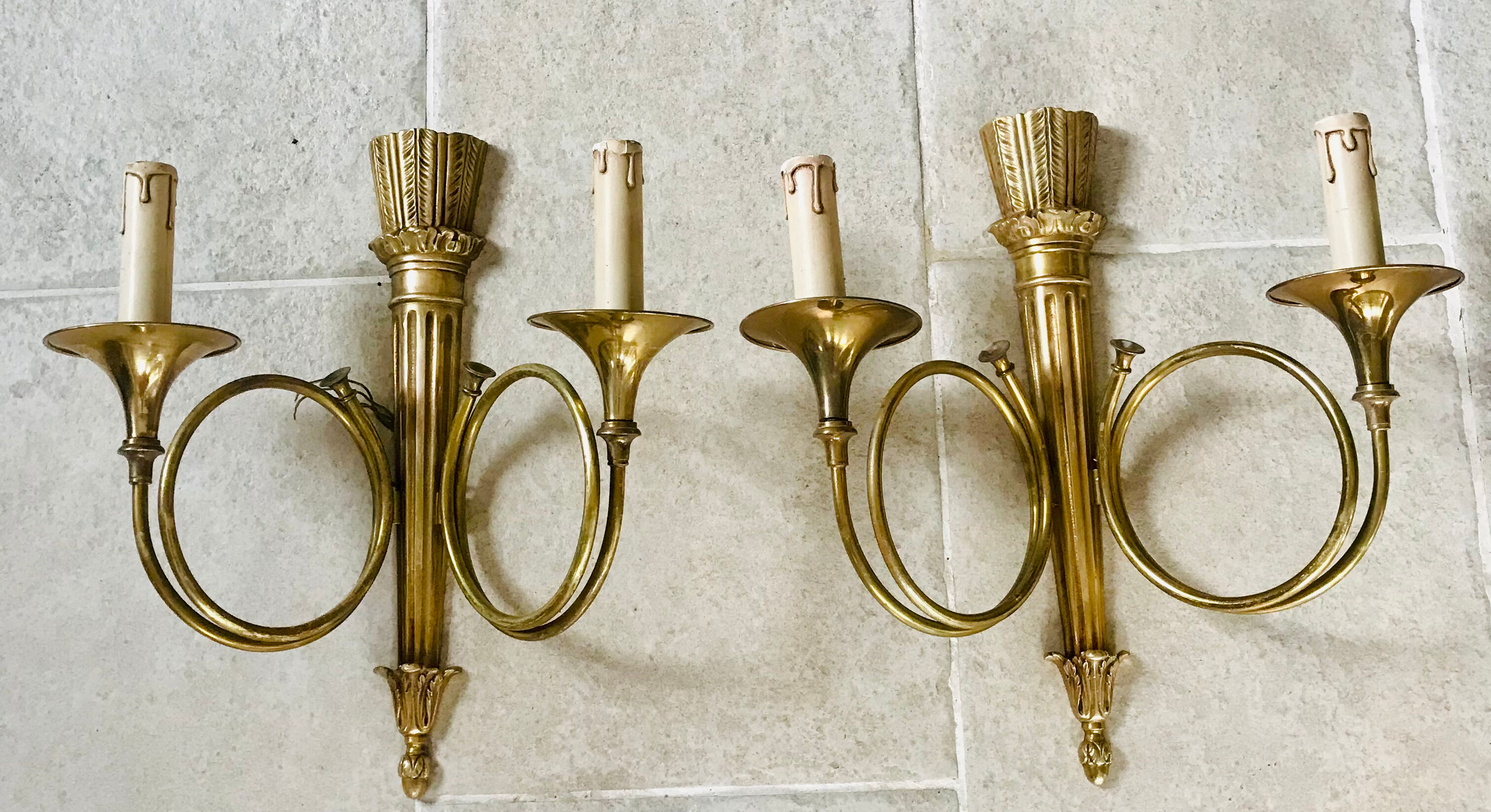 Pair of gilded bronze wall lamps
