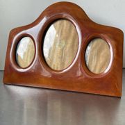 Antique art deco  mahogany wooden triple  frame 22 x 29 cm  convex glass