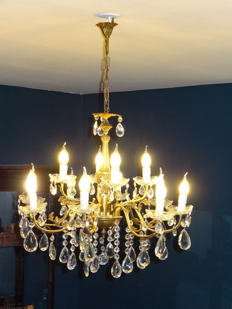 Twelve-armed golden bronze light chandelier
