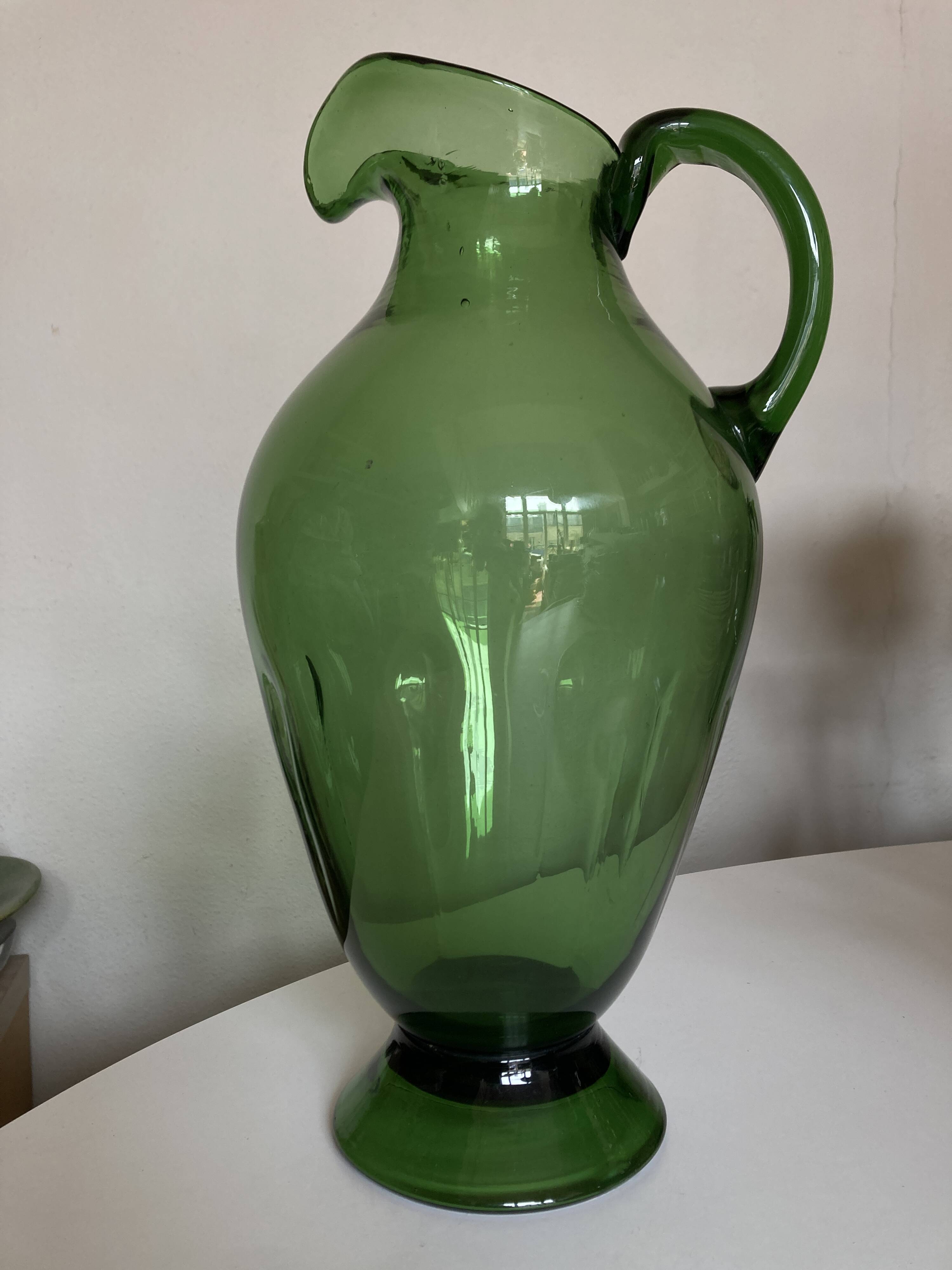 XXL glass vase pitcher from Empoli, blown, H40cm