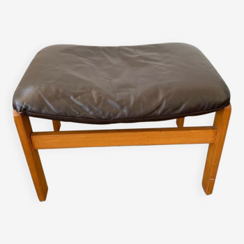 Scandinavian leather and wood ottoman