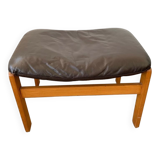 Scandinavian leather and wood ottoman