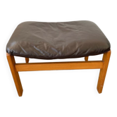 Scandinavian leather and wood ottoman