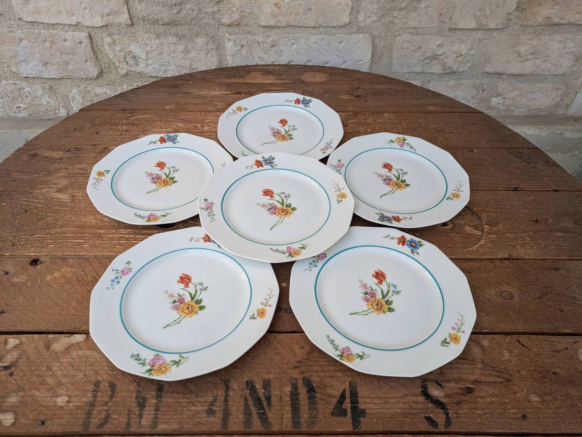 Ensemble de 6 assiettes à dessert à motif de bouquet de fleurs 20.5cm