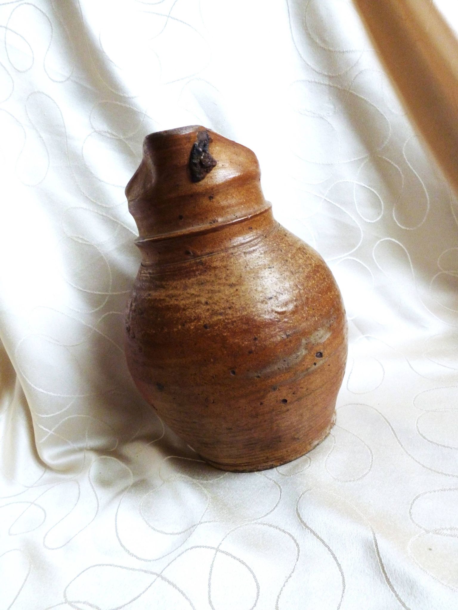 Old stoneware farm jug; stoneware pitcher for water, wine, cider...
