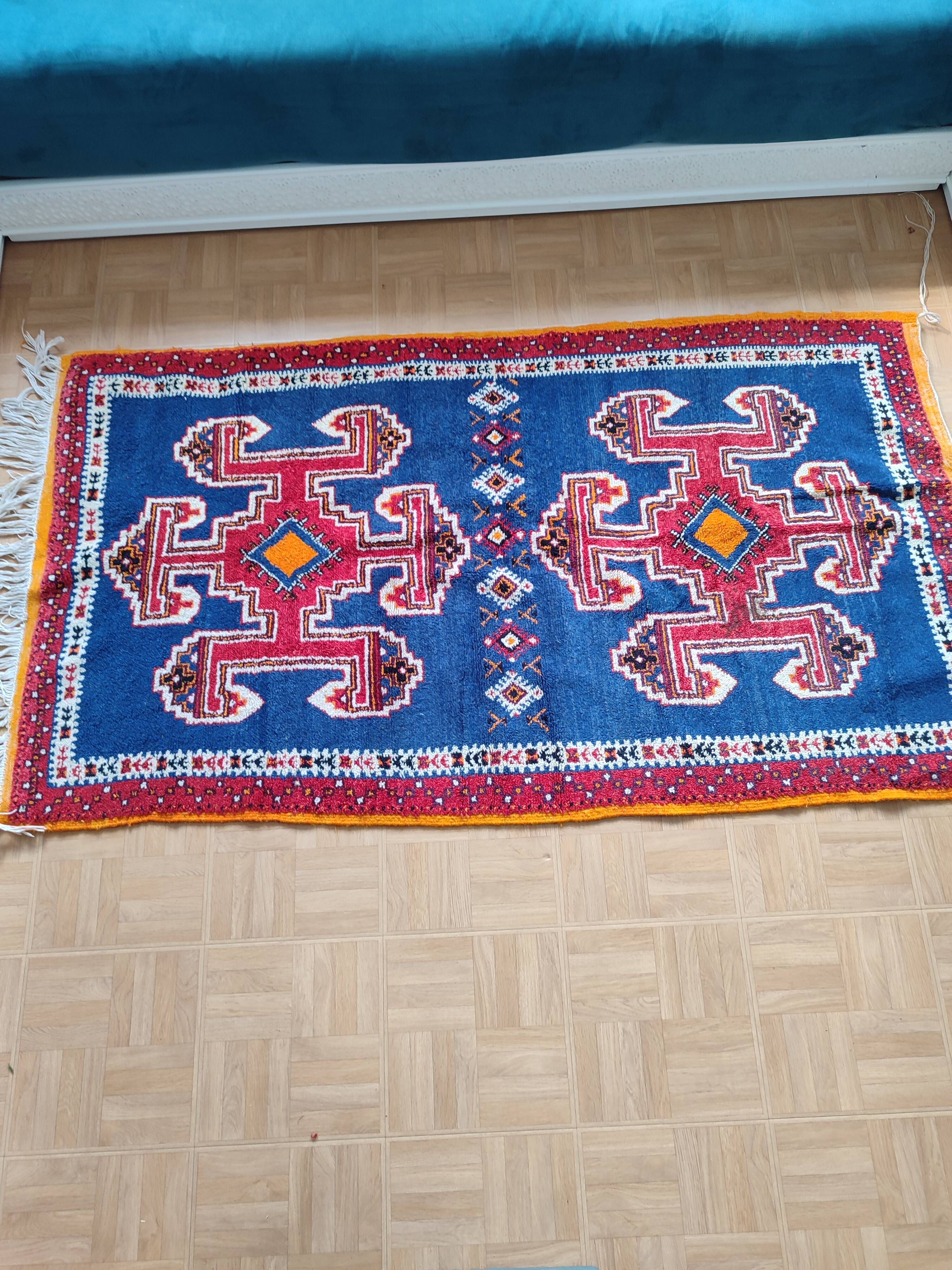 Handmade Berber Rug Blue Majorelle & Red - 112 x 200 cm