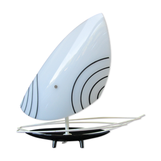 English 1950s Mid-century vintage “sailing boat” table lamp, ceramic base, metal frame, lucite sail