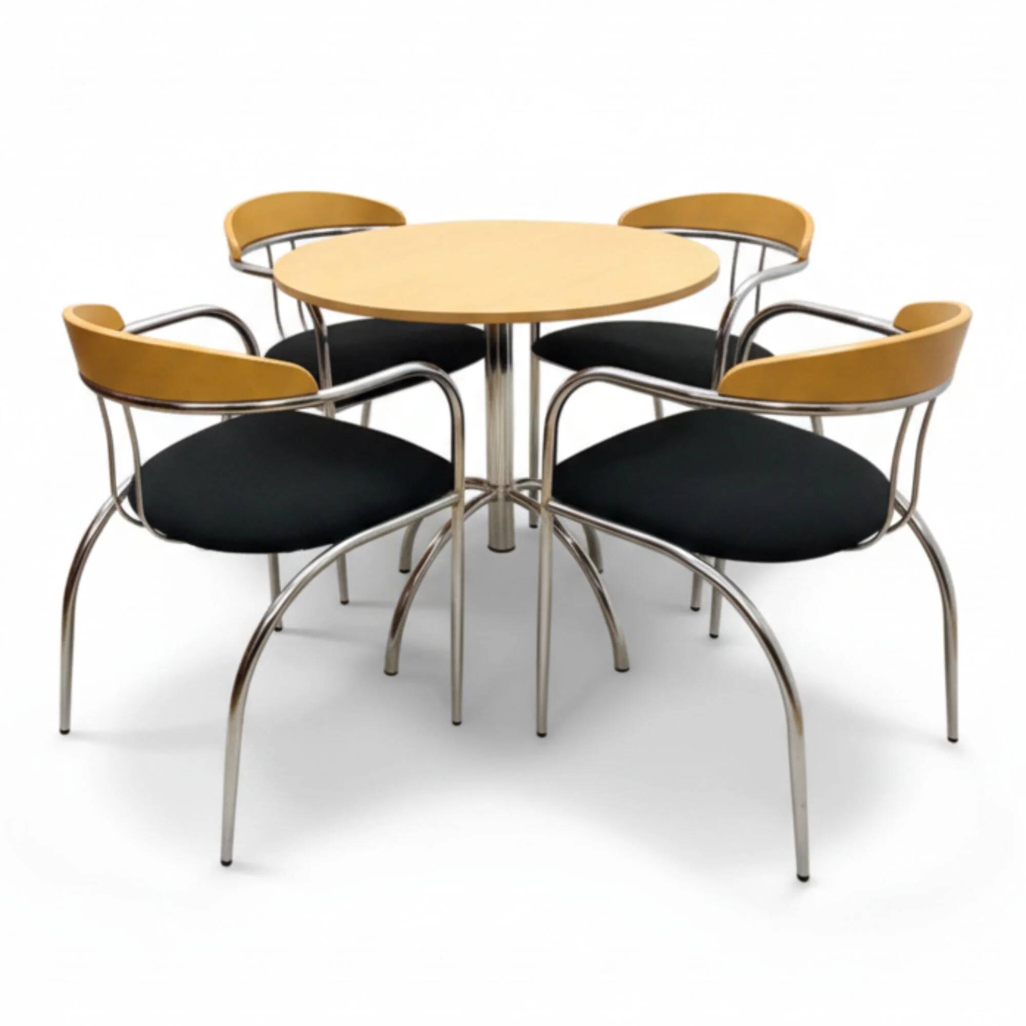 Dining set, mid-century, chrome tube frame, 1980s