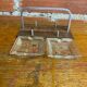 Antique molded glass ashtray + wooden stand & vintage chrome handle