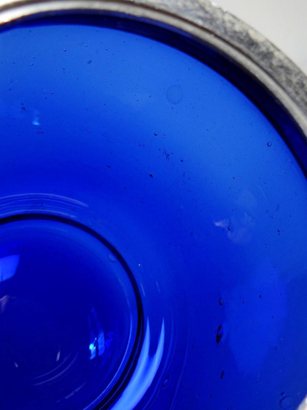Antique biscuit jar/sweet jar, cobalt blue glass and silver-plated metal, early 20th century.