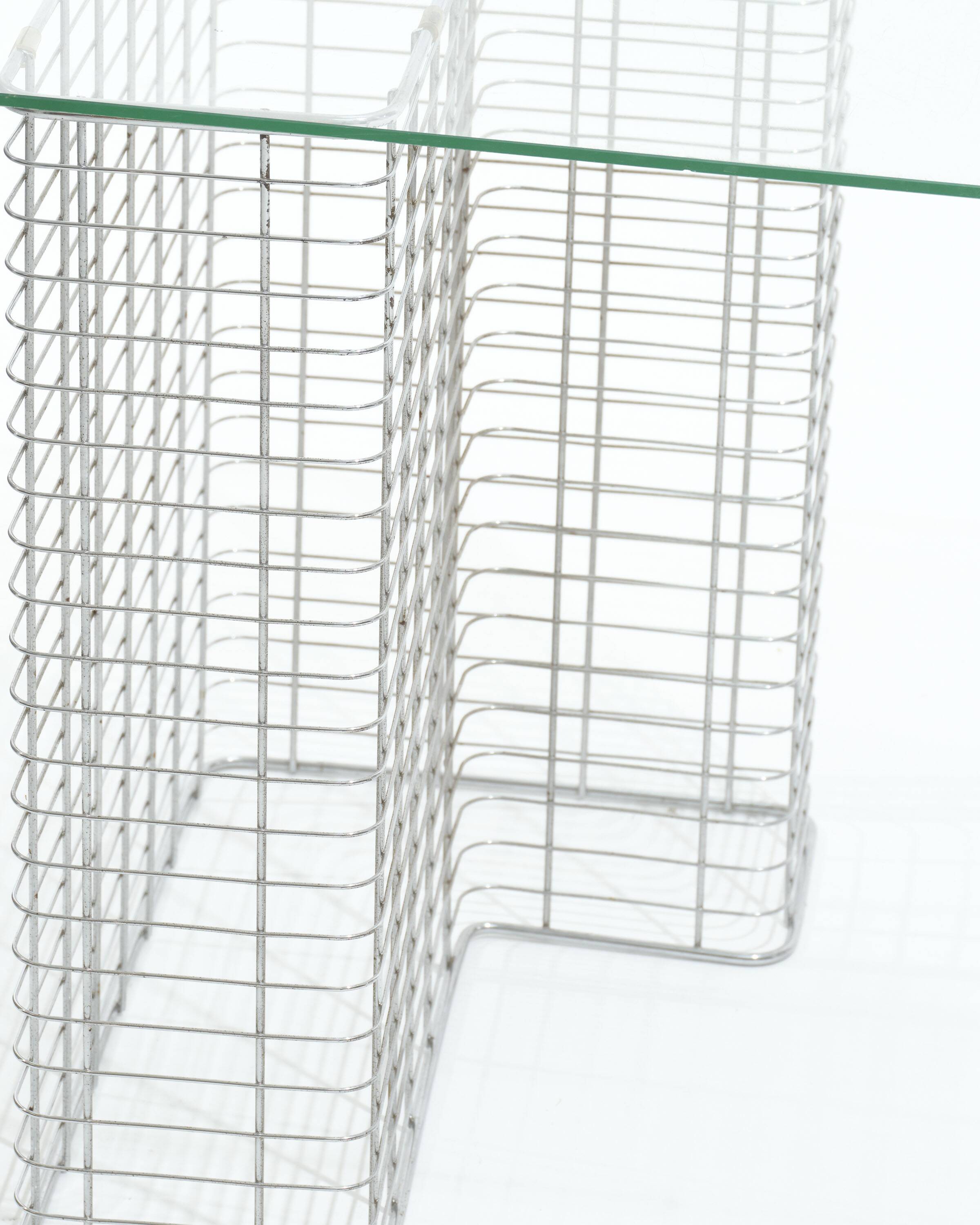 Wire glass and metal desk, terence conran, 1980s