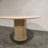 Round italian travertine dining table, 1970s