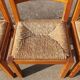 Set vintage pine dining table with 4 rush seat chairs Dutch design