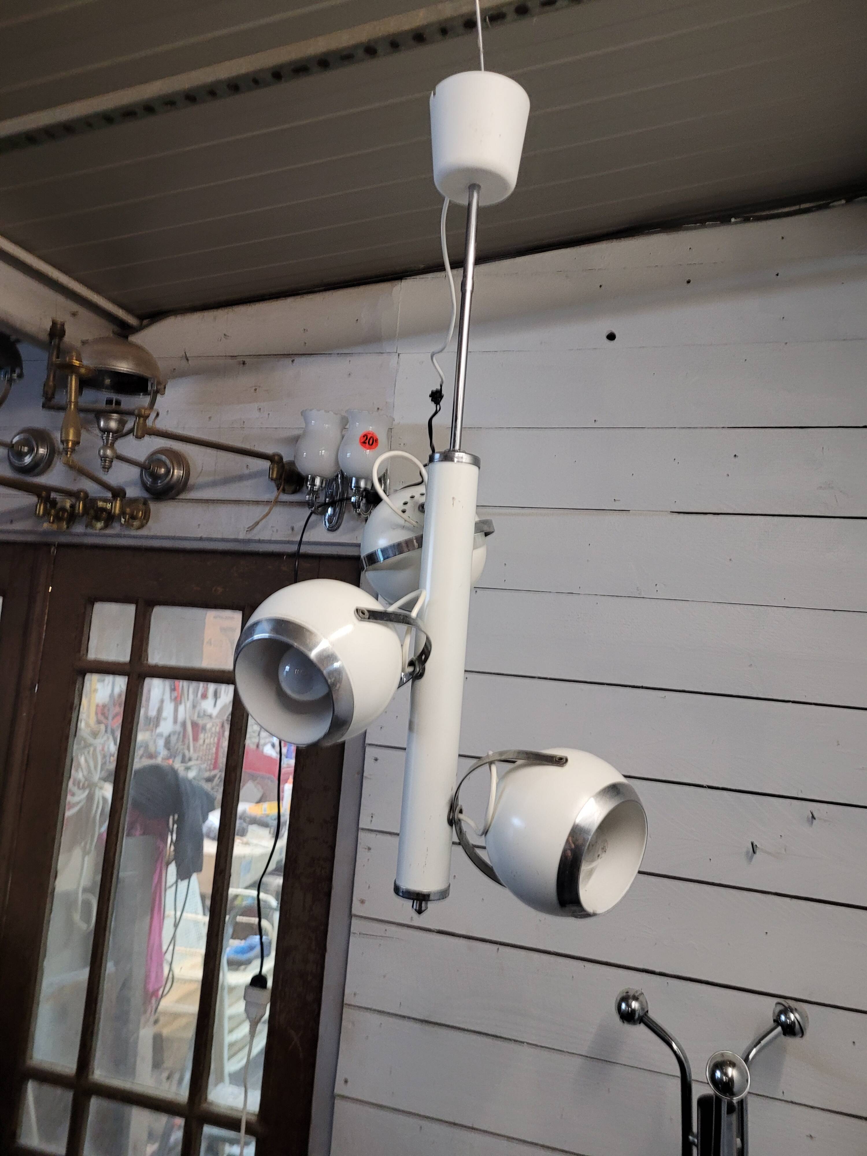 Vintage eyeball pendant chandelier with 3 lacquered reflectors