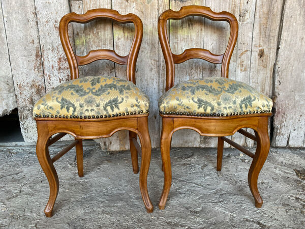 Paire chaises anciennes louis philippe bois + assise tissu XlXeme vintag