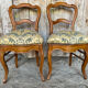 Pair of Antique Louis Philippe Chairs Wood + Fabric Seat 19th Century Vintage