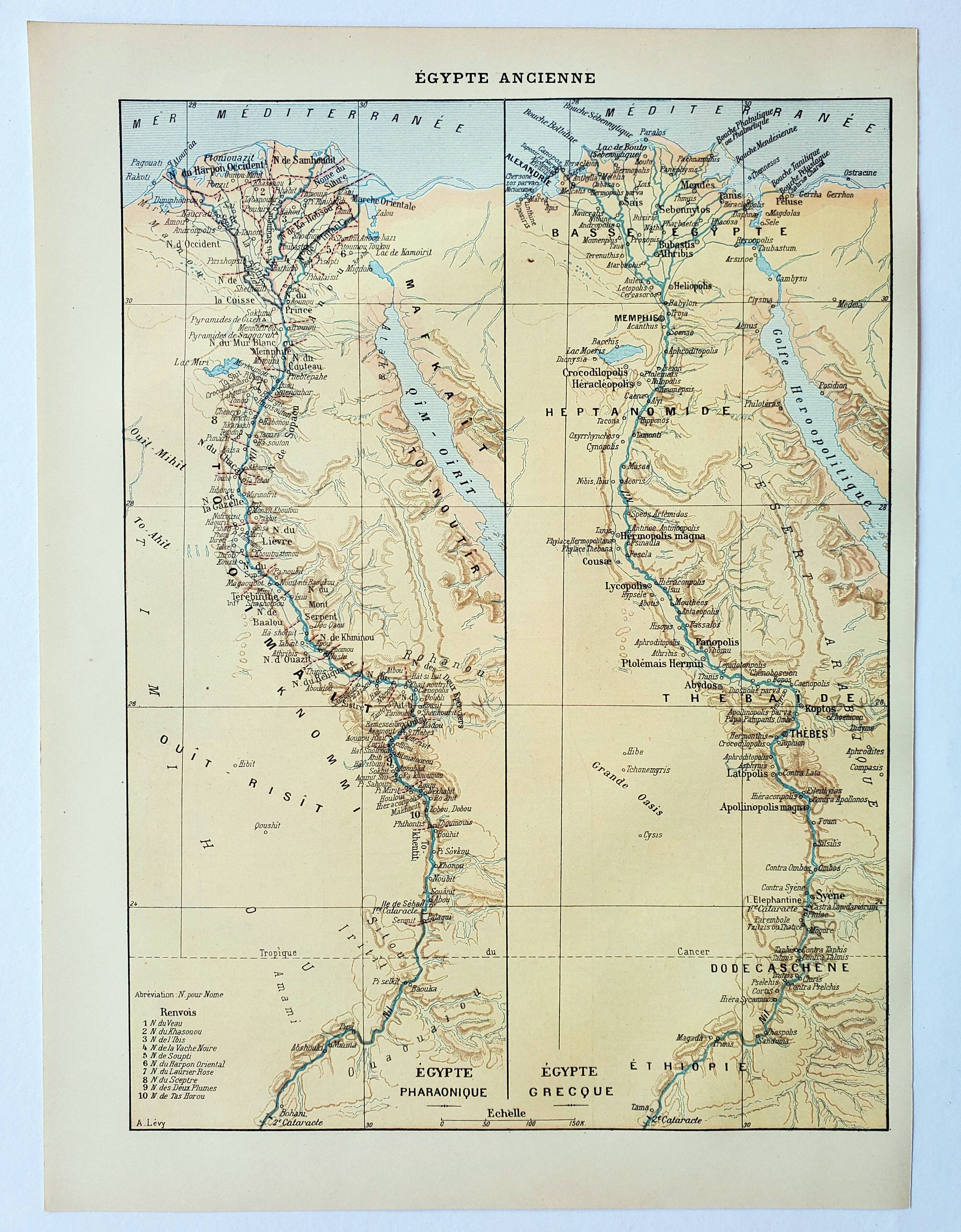 Old engraving 1898, ancient Egypt, map, Arabic • Lithograph, Original plate