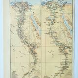 Gravure ancienne 1898, Égypte ancienne, carte, arabe • Lithographie, Planche originale
