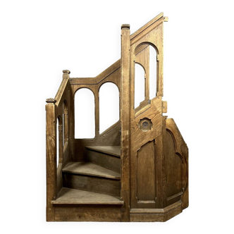 Gothic style church pulpit staircase in solid oak, 19th century