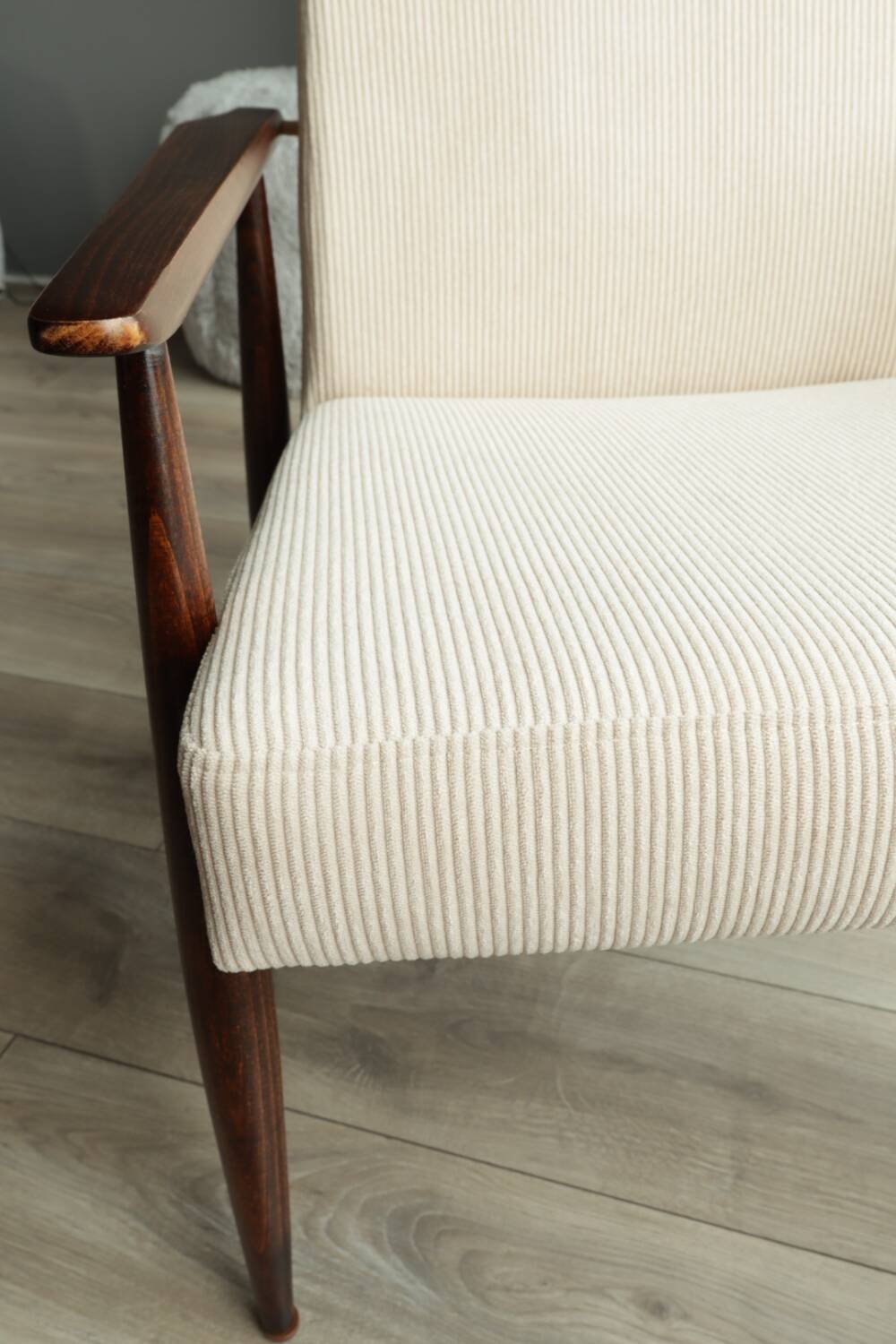 Scandinavian beige corduroy armchair, modern design H.Lis