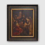 Flemish 18th century framed religious oil on wood painting Adoration of the