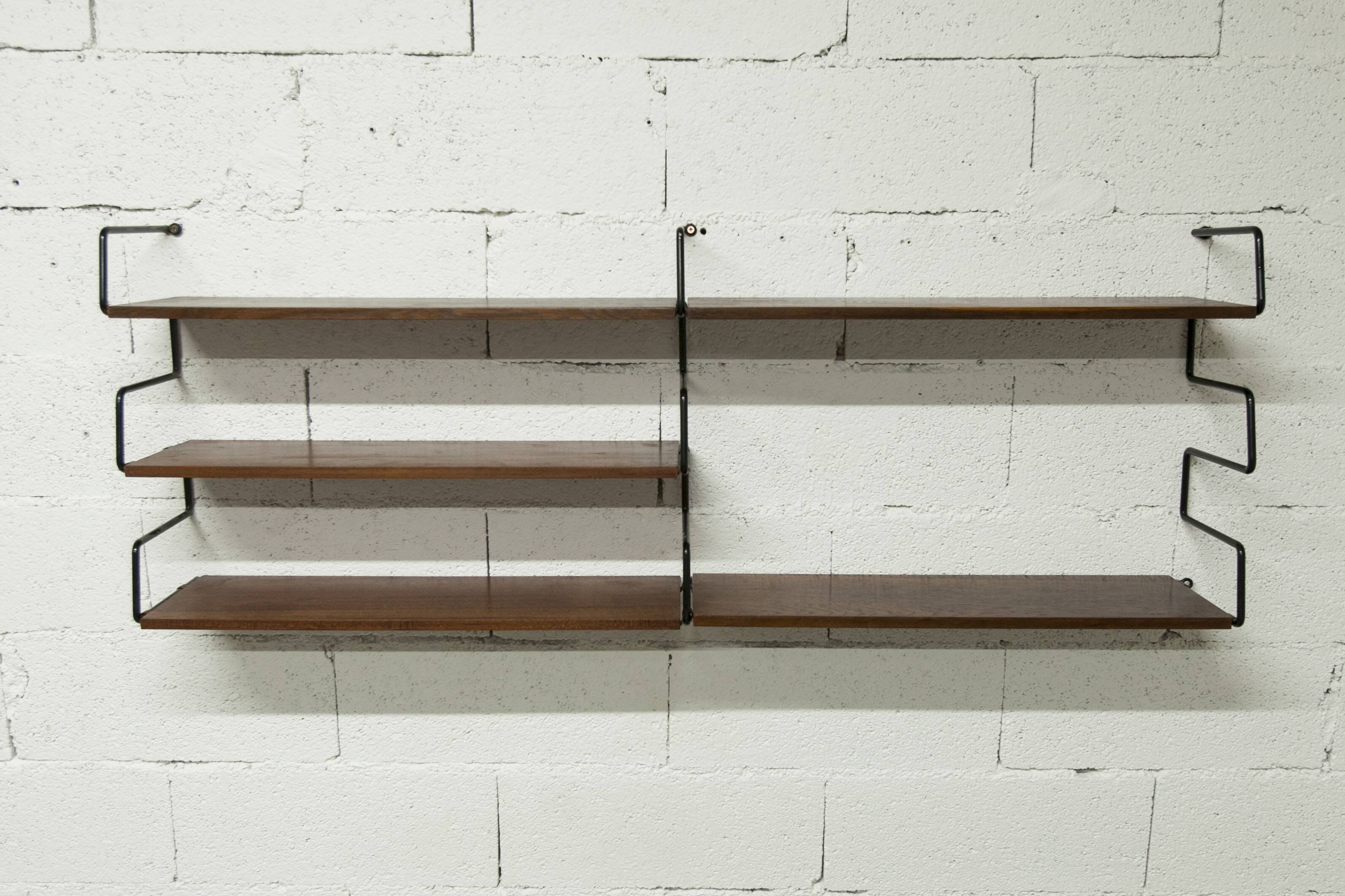 Zigzag string shelf 3 black ladders 5 teak shelves 1950