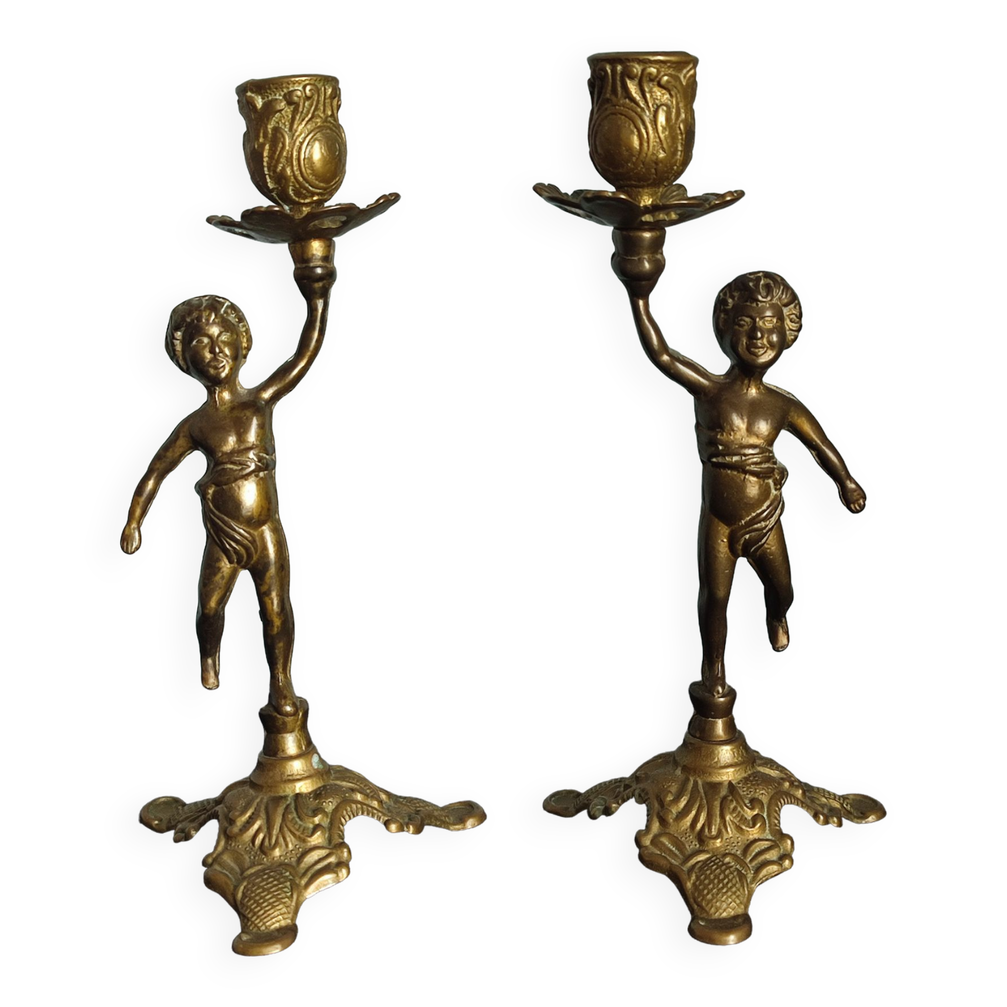 Set of two cherub cherub candlesticks