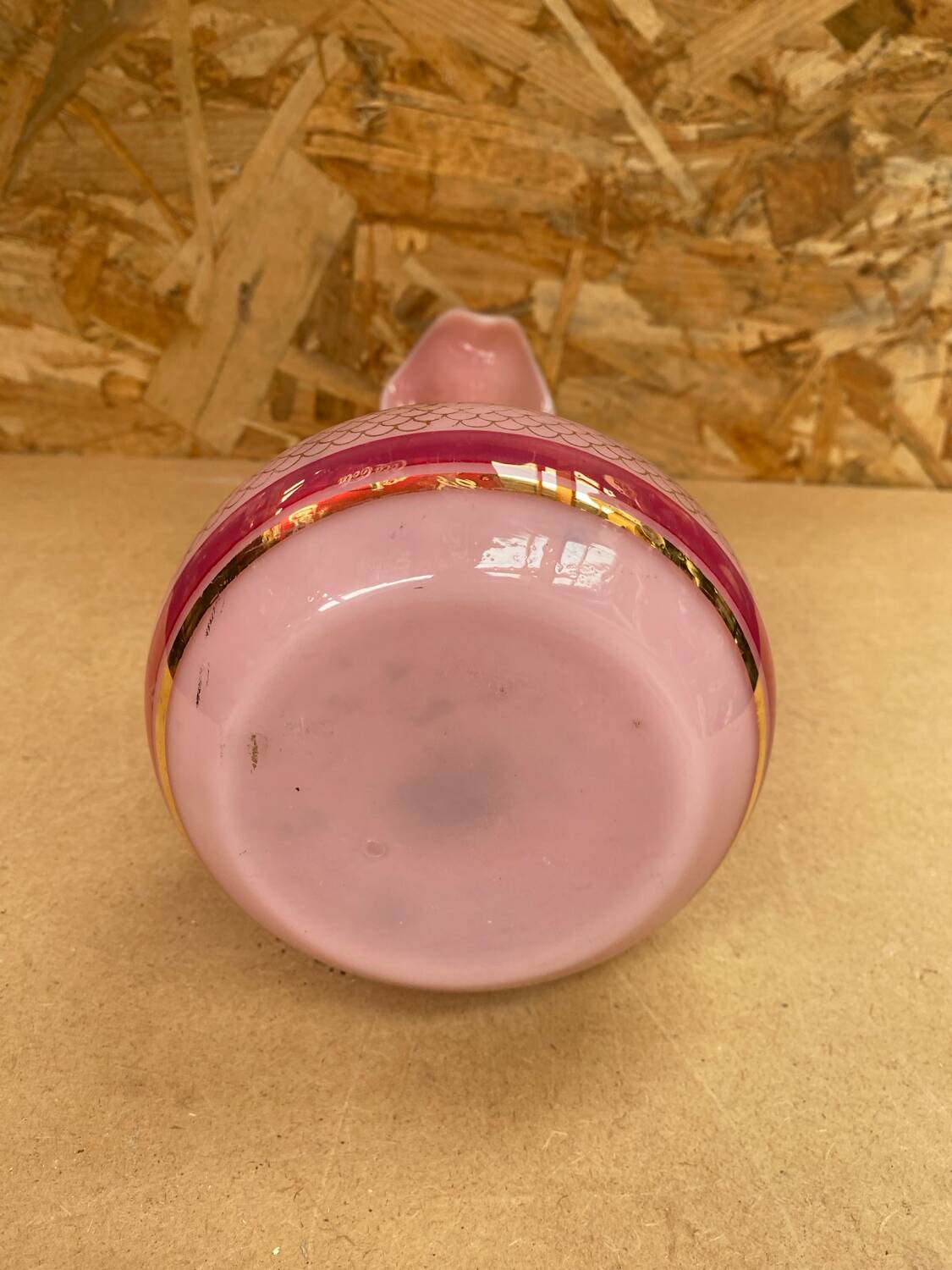 Old Pink Opaline Soliflore Vase + Vintage Gold & Camé Decor
