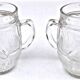 1970s 2 thick transparent glass mugs with textured bark imitation
