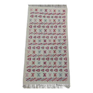 Tapis kilim blanc rose et gris